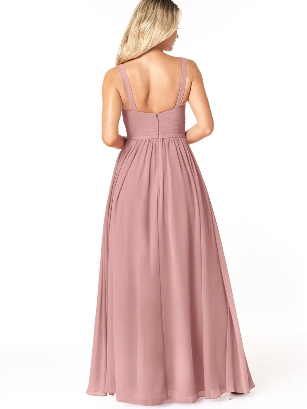 Azazie Dusty Rose Spaghetti Strap Maxi Dress with High Slit - Picture 5 of 13